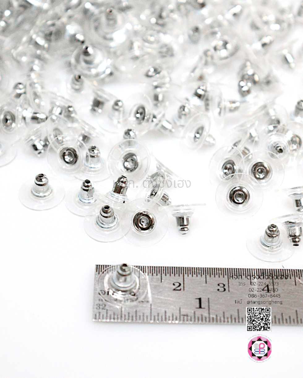 อะไหล่ต่างหู เต้าเสียบขาหลังต่างหูแบบจาน สีเงิน