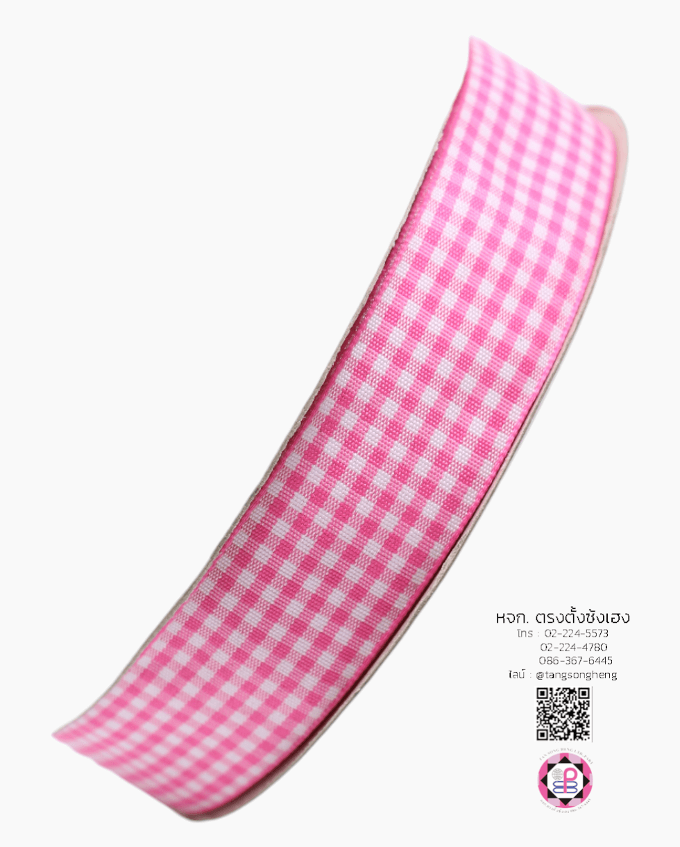 ริบบิ้นผ้าลายสก็อต กว้าง 1 นิ้ว ยาว 50 หลา สีชมพูเข้มพื้นขาว (ลายตารางหมากรุก) S015