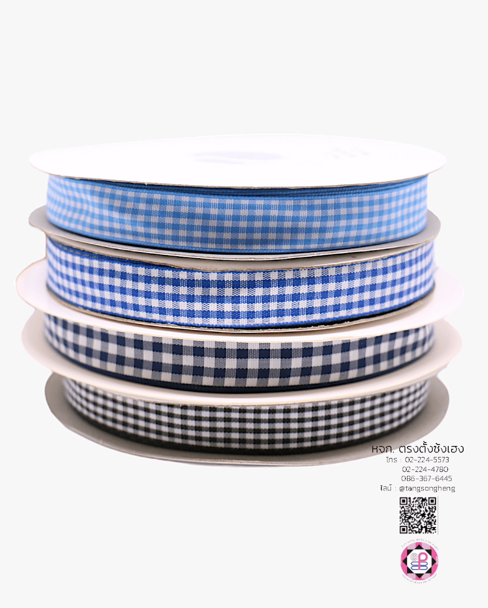 Gigham Check Ribbon Size 15 mm. 50 Yards, Brown color with White Background, Brown color with White Background, for Decoration and Crarft