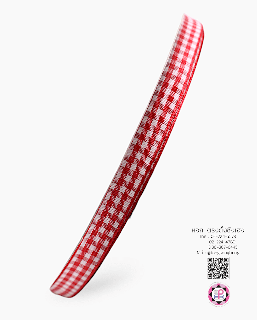 ริบบิ้นผ้าลายสก็อต กว้าง 10 มิล ยาว 50 หลา สีแดงพื้นขาว (ลายตารางหมากรุก) E1-5
