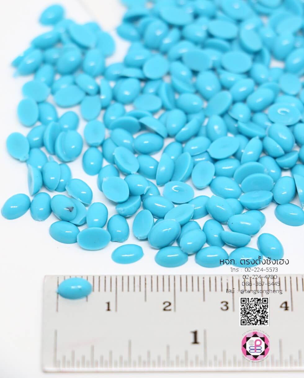 มุกครึ่งซีกทรงรี ขนาด 6 มิล สีฟ้าเทอร์ควอยซ์