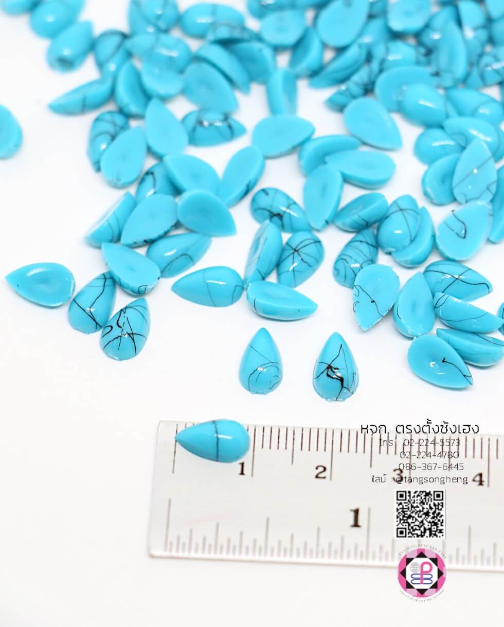 มุกครึ่งซีกทรงหยดน้ำ สีฟ้าเทอร์ควอยซ์ ขนาด 9 มิล