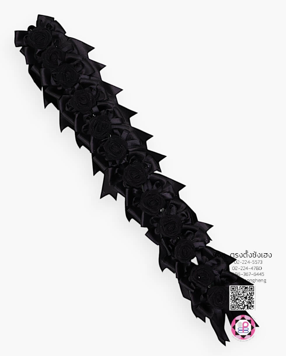 โบว์นักเรียนติดกุหลาบผ้าแก้ว 1X12 ตัว สีดำ