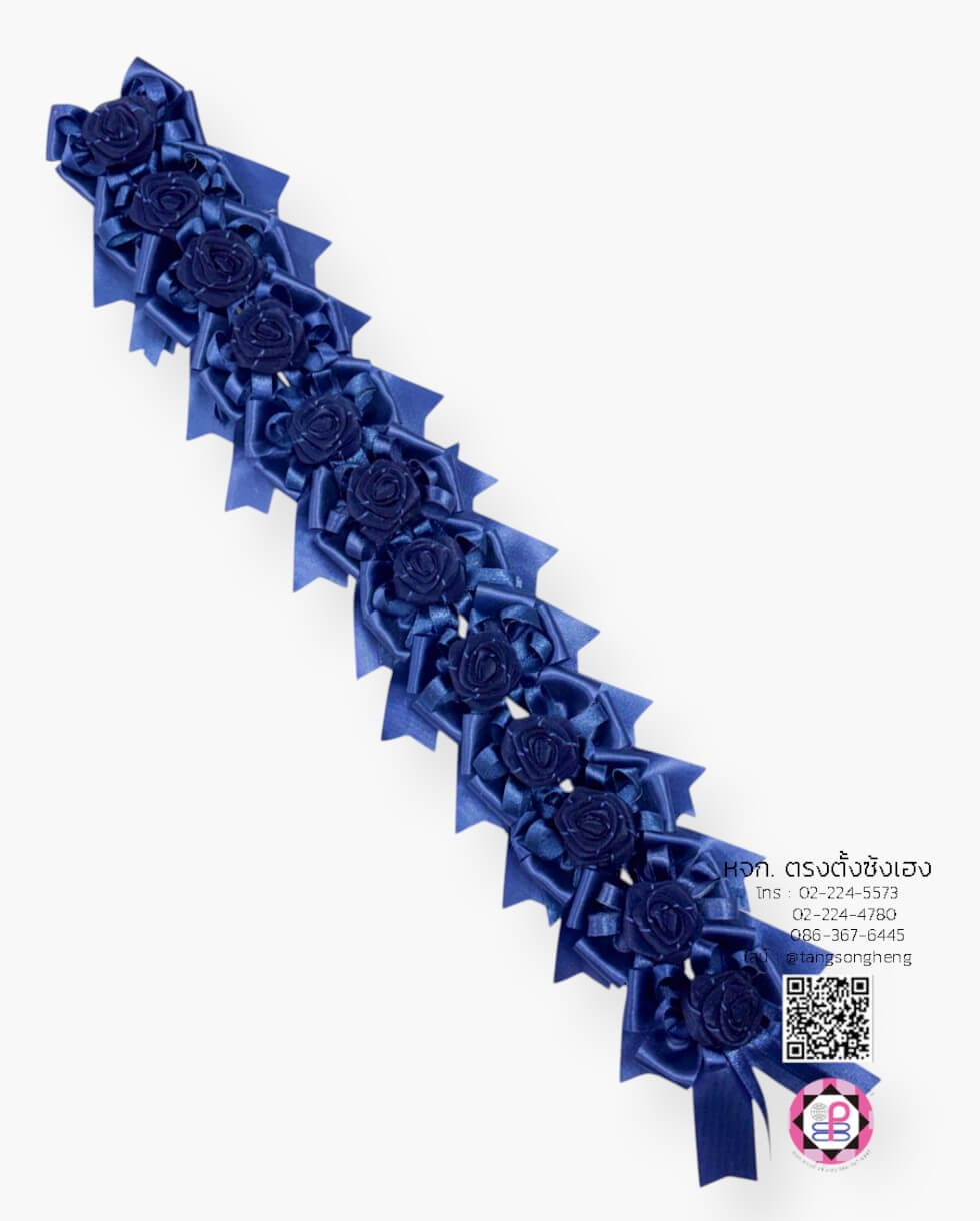 โบว์นักเรียนติดกุหลาบผ้าแก้ว 1X12 ตัว สีกรมท่า