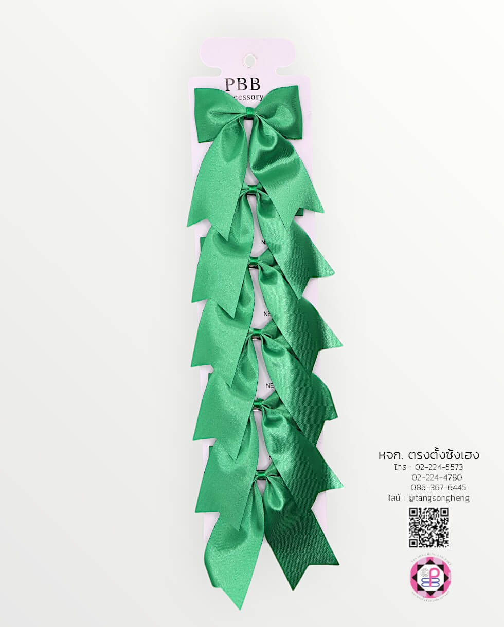 โบว์นักเรียนผ้ามัน 1 นิ้ว 1X6 ตัว สีเขียวเข้ม