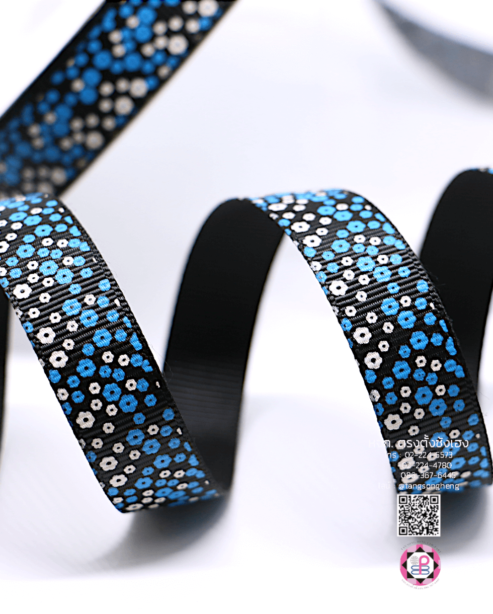 ริบบิ้นผ้ากรอสเกรน กว้าง 15 มิล ยาว 50 หลา ลายโบว์