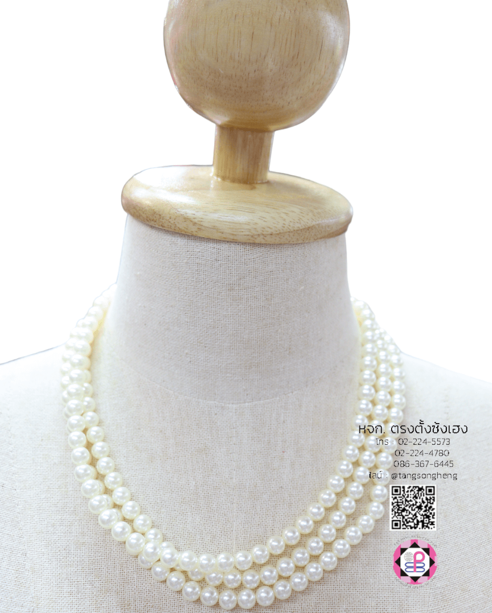 สร้อยมุกไหว้เจ้า ขนาด 8 มิล สีครีม