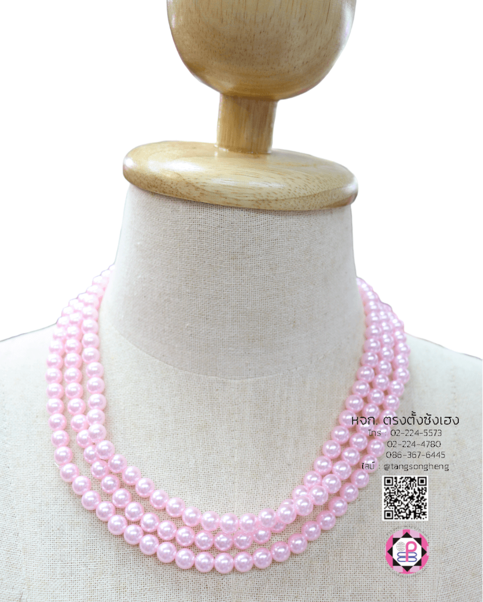 สร้อยมุกไหว้เจ้า ขนาด 8 มิล สีชมพูอ่อน