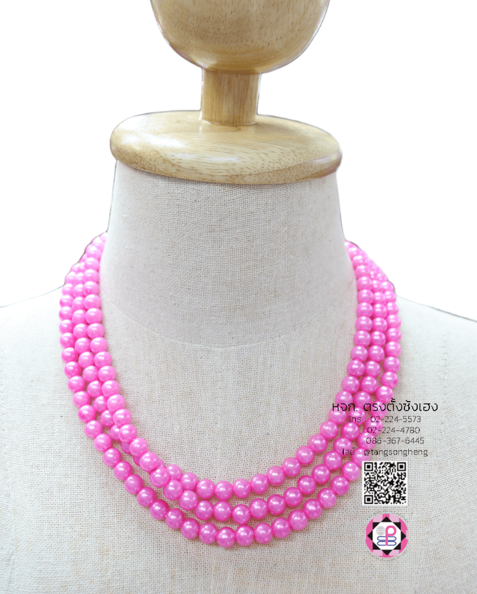 สร้อยมุกไหว้เจ้า ขนาด 8 มิล สีชมพูเข้ม