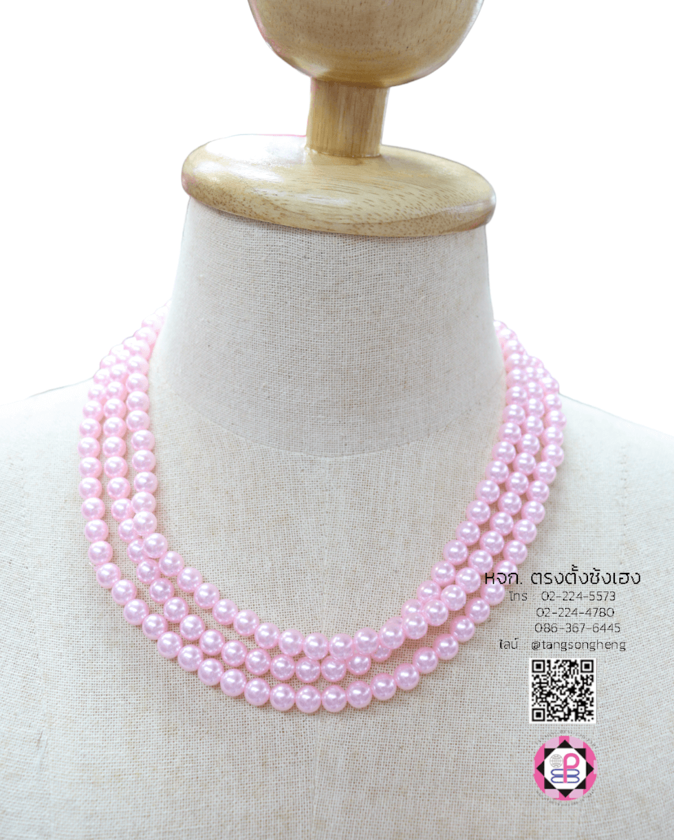 สร้อยมุกไหว้เจ้า ขนาด 10 มิล สีชมพูอ่อน