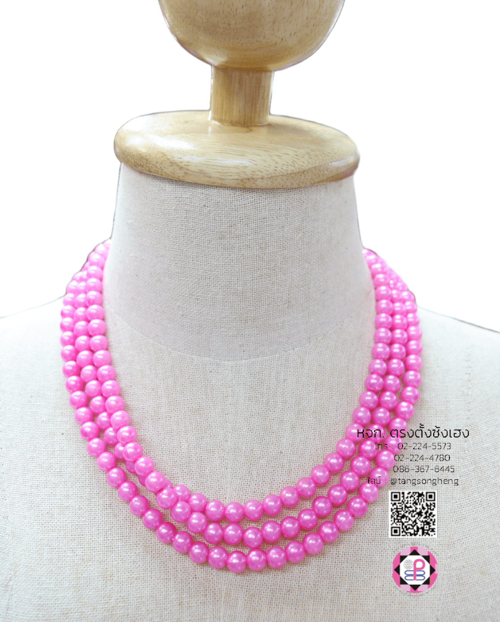 สร้อยมุกไหว้เจ้า ขนาด 10 มิล สีชมพูเข้ม