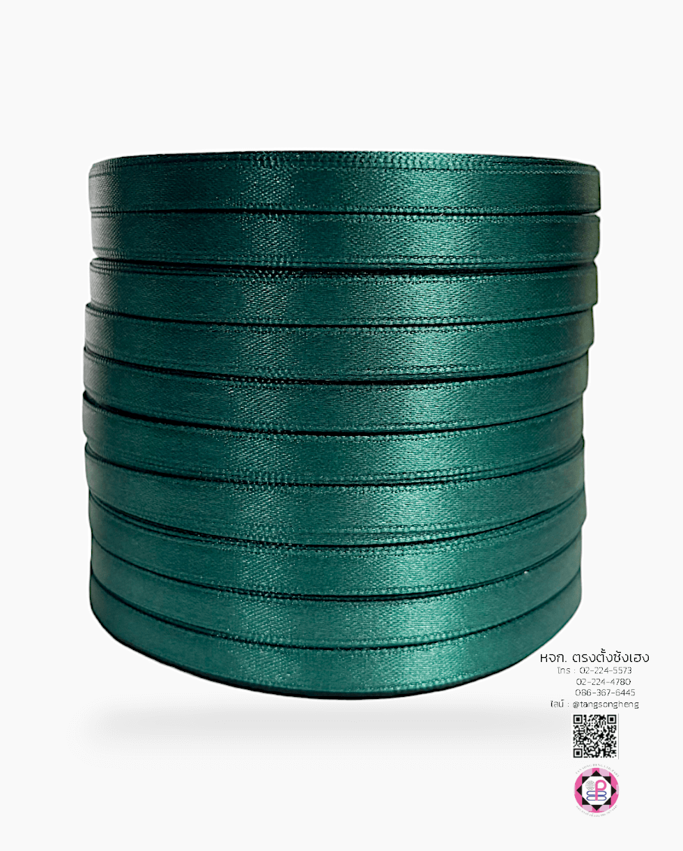 ริบบิ้นผ้าซาติน กว้าง 7 มิล เงา 1 หน้า ยาว 25 หลา สีเขียวหัวเป็ด 73#