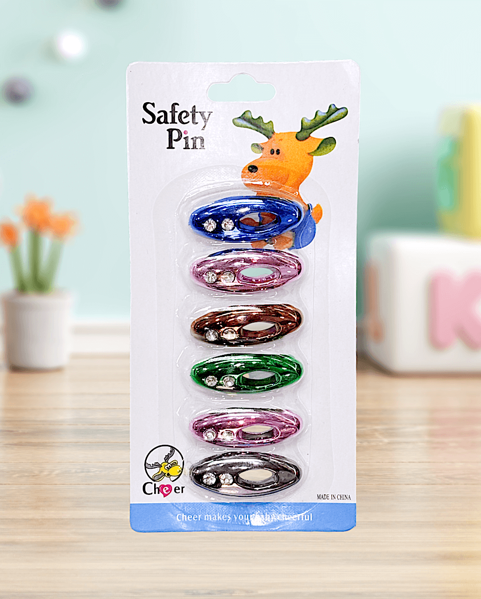 เข็มกลัดผ้าอ้อม เข็มกลัดฮิญาบ ทรงไข่มีรูมีประดับเพชร สีเหลือบ เบอร์ 29