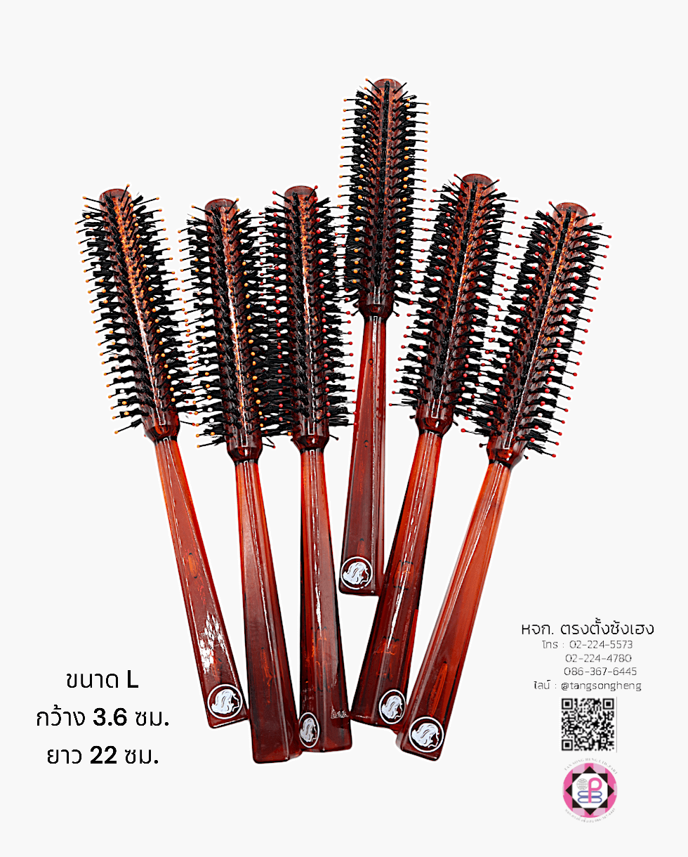 หวีโรล ขนหมูป่าและหัวตุ่ม ยี่ห้อ NICE สีน้ำตาล ขนาดใหญ่ 343NP แพ็ค 6 ชิ้น