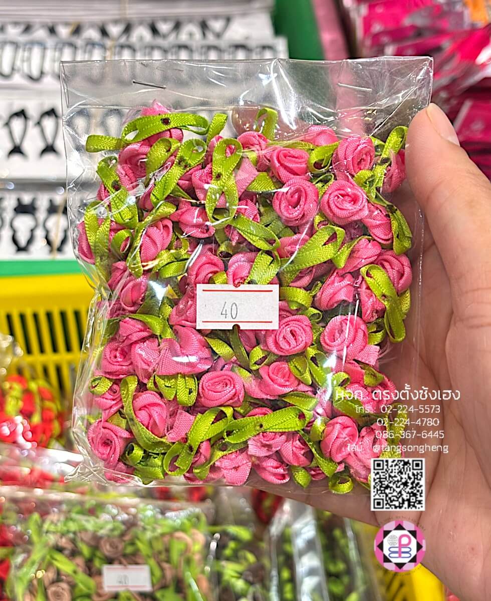 อะไหล่ผ้าดอกกุหลาบผ้าซาติน ขนาดเล็ก สีชมพู