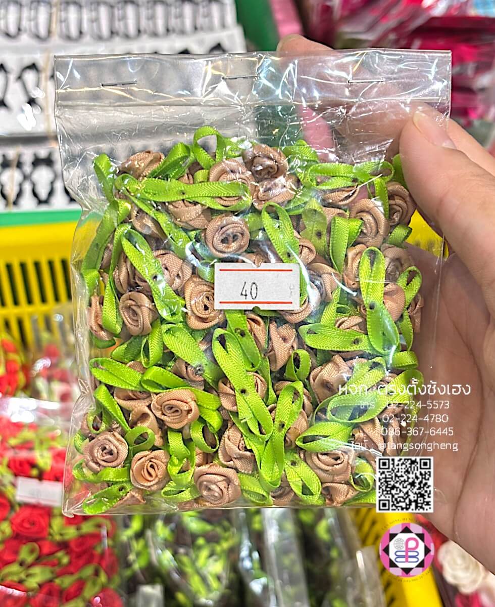 อะไหล่ผ้าดอกกุหลาบผ้าซาติน ขนาดเล็ก สีน้ำตาลอ่อน