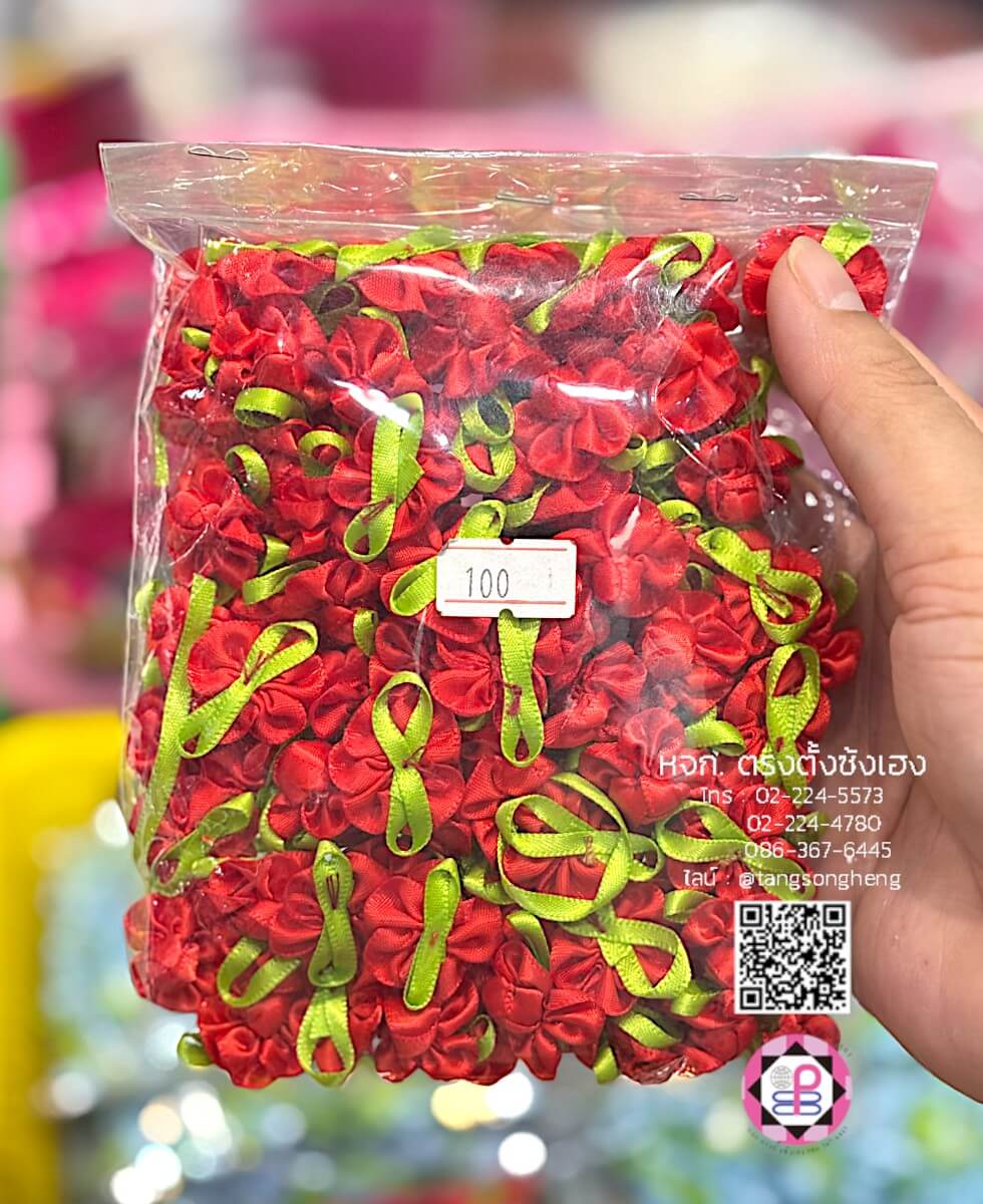 อะไหล่ผ้าดอกไม้ผ้าซาติน ขนาดเล็ก สีแดง