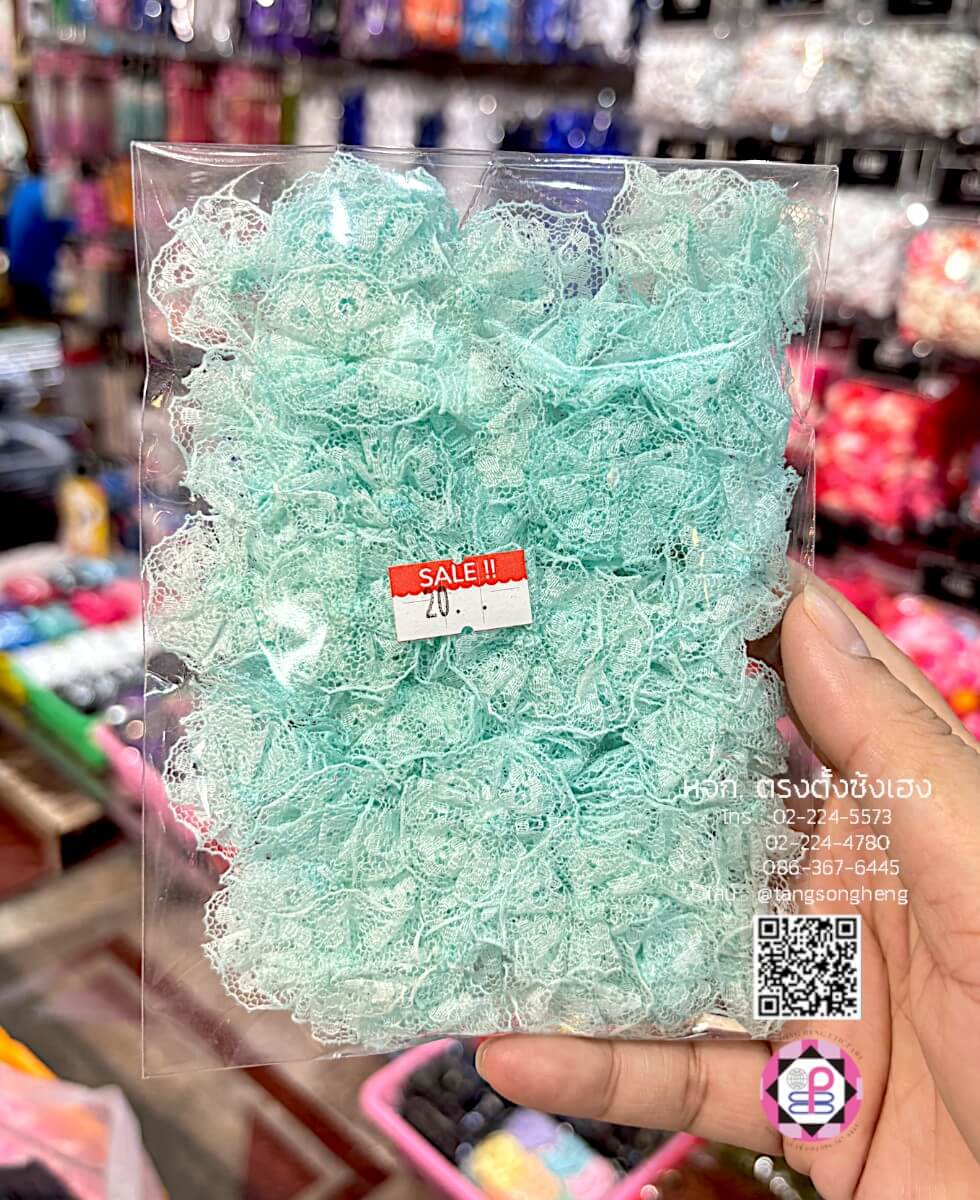 อะไหล่ผ้าดอกไม้ผ้าลูกไม้ ขนาดเล็ก สีฟ้า