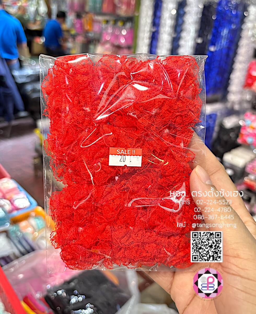 อะไหล่ผ้าดอกไม้ผ้าลูกไม้ ขนาดเล็ก สีแดง