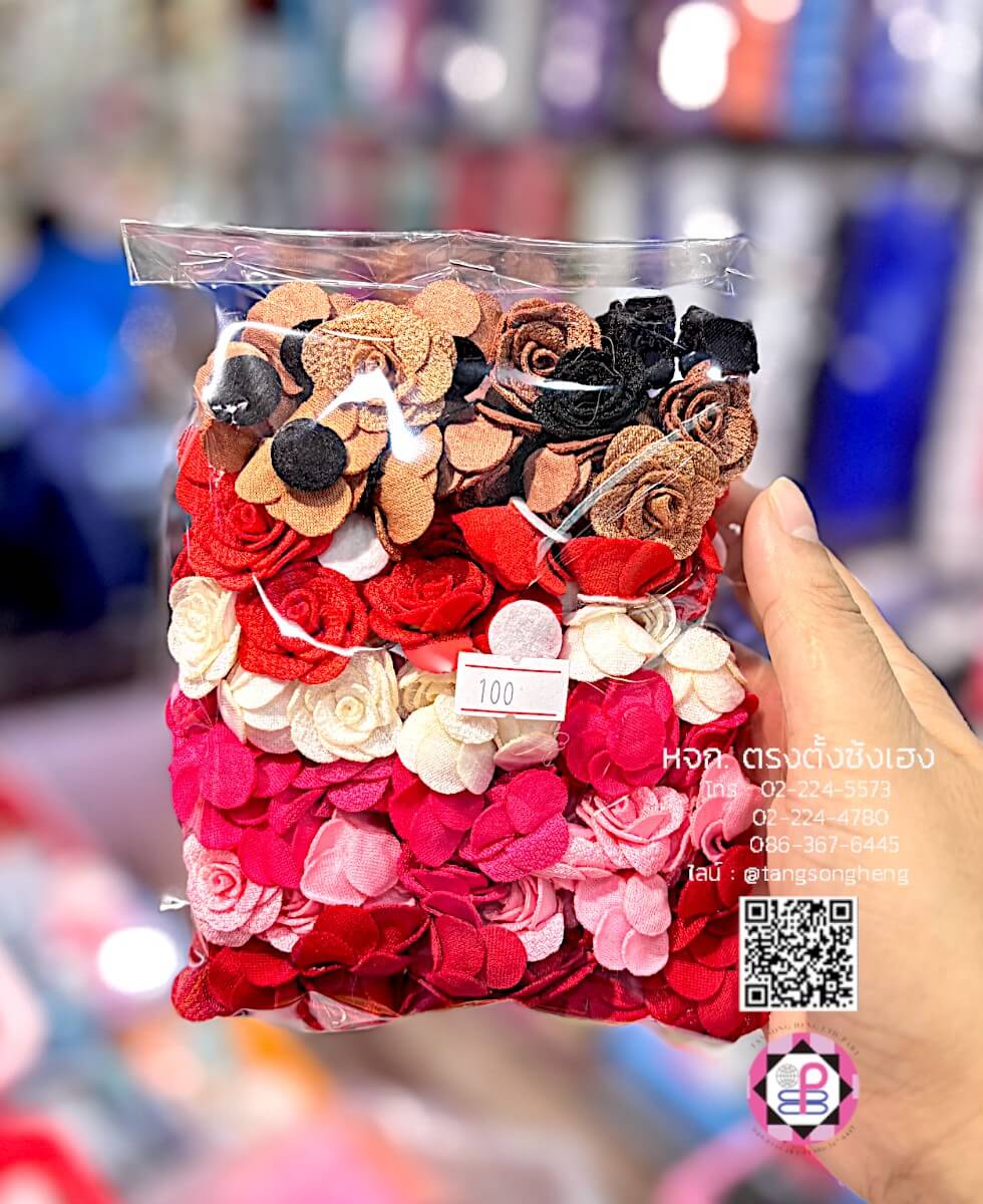 อะไหล่ผ้าคอตตอลดอกกุหลาบ ขนาดกลาง คละสี