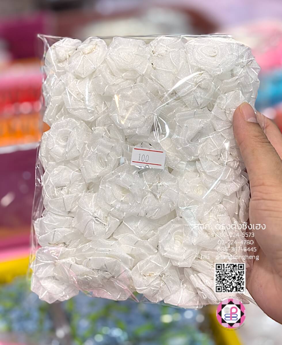 อะไหล่ผ้าแก้วดอกกุหลาบ ขนาดกลาง สีขาว