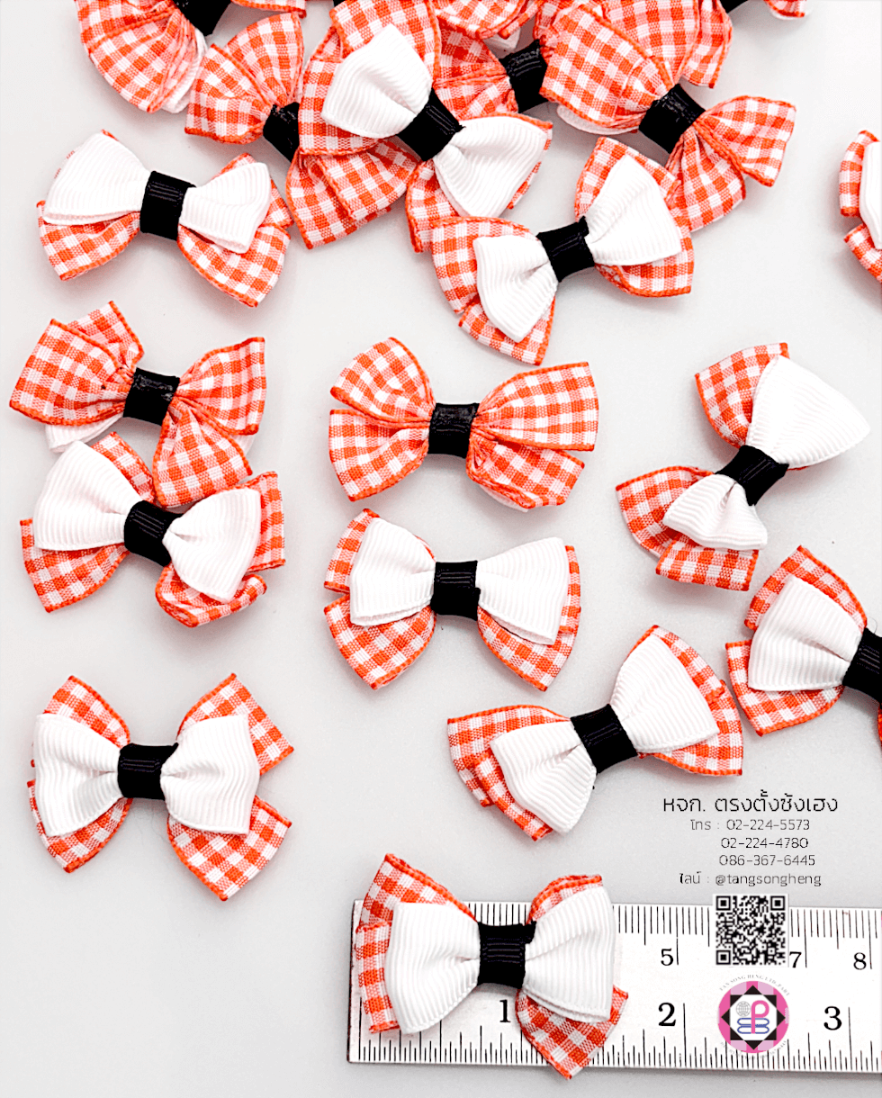 อะไหล่ผ้า โบว์ผ้าลายตารางหมากรุก สีแดง
