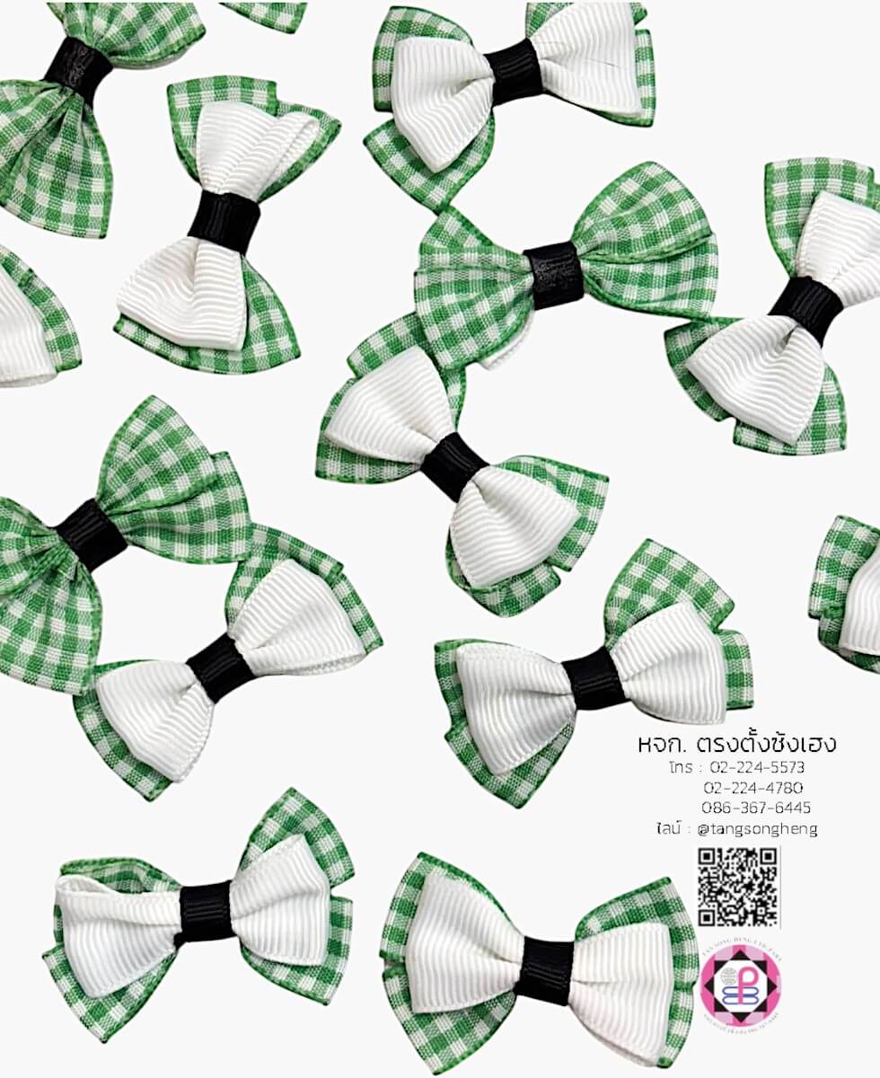อะไหล่ผ้า โบว์ผ้าลายตารางหมากรุก สีเขียว