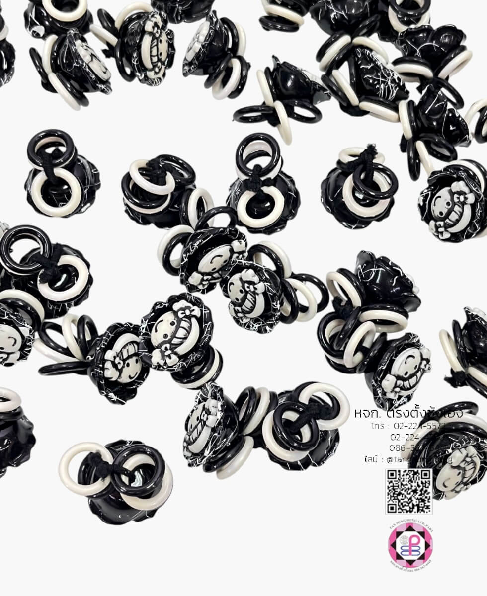 อะไหล่เรซิ่นการ์ตูนมีรูร้อยเต็มตัวรูปเด็กผู้หญิง สีดำ แพ็ค 50 ชิ้น