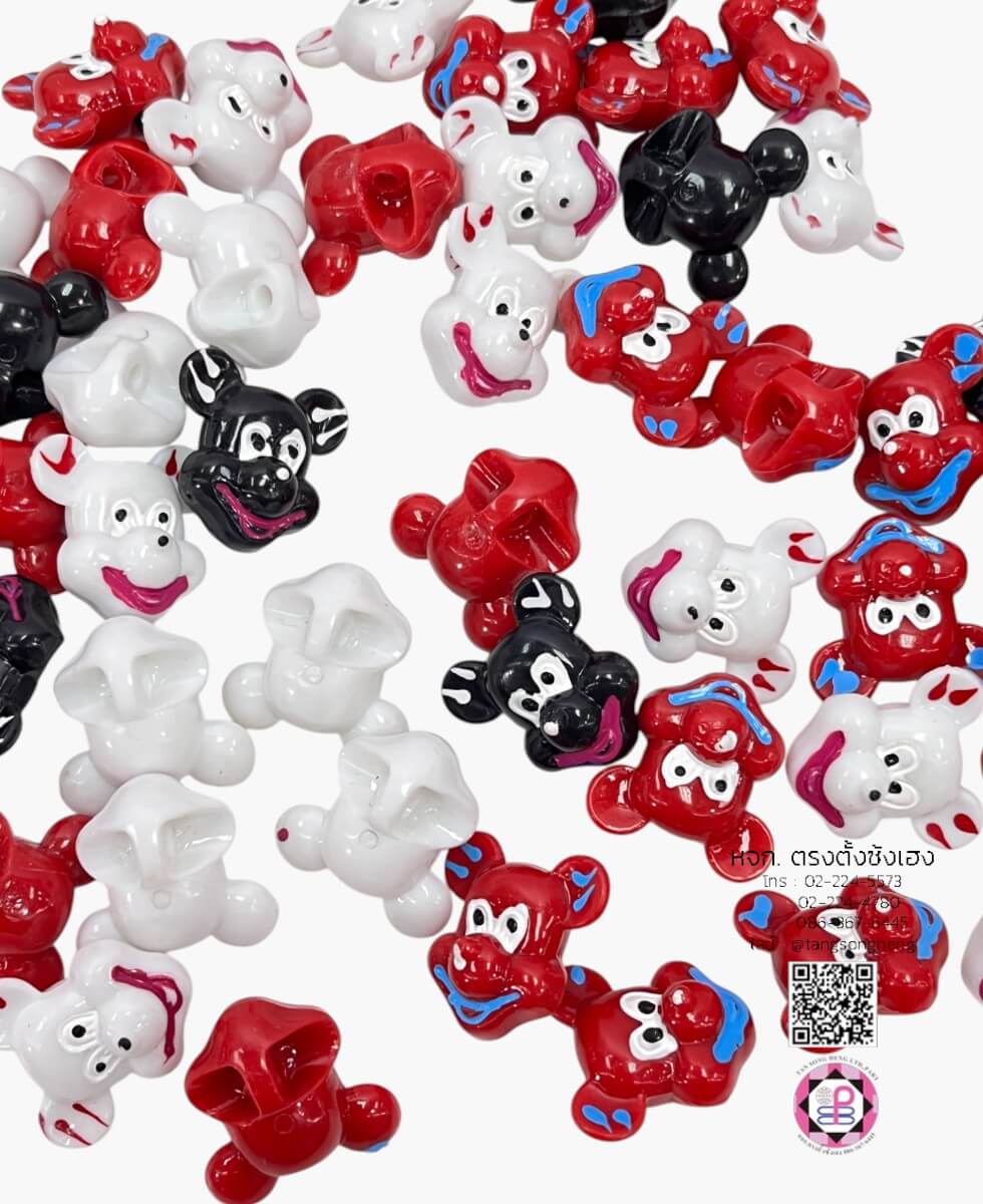 อะไหล่เรซิ่นการ์ตูนมีรูร้อยรูปมิ๊กกี้ คละสีสด แพ็ค 50 ชิ้น