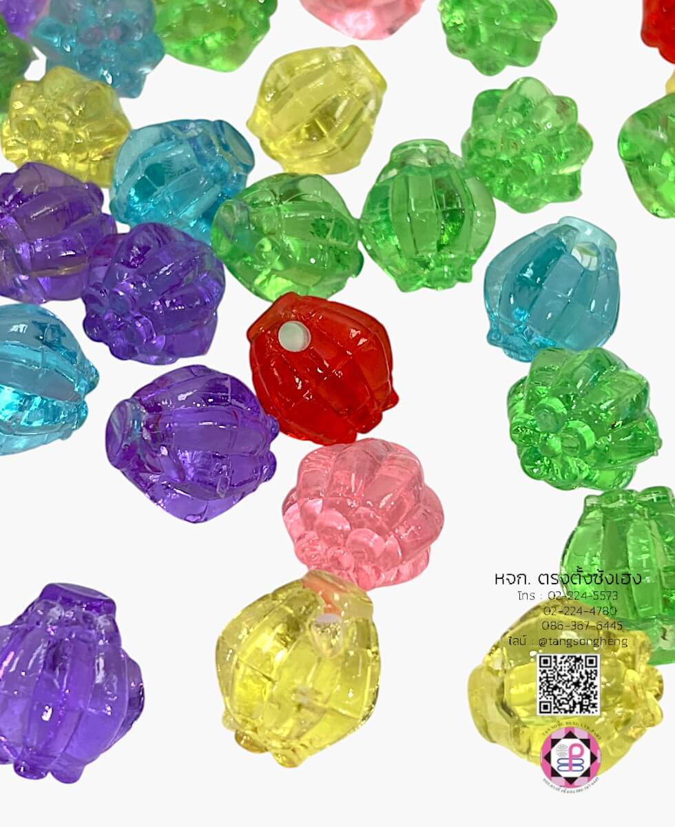 อะไหล่เรซิ่นลูกปัดเม็ดมะยมมีรูร้อย คละสีสด แพ็ค 100 ชิ้น