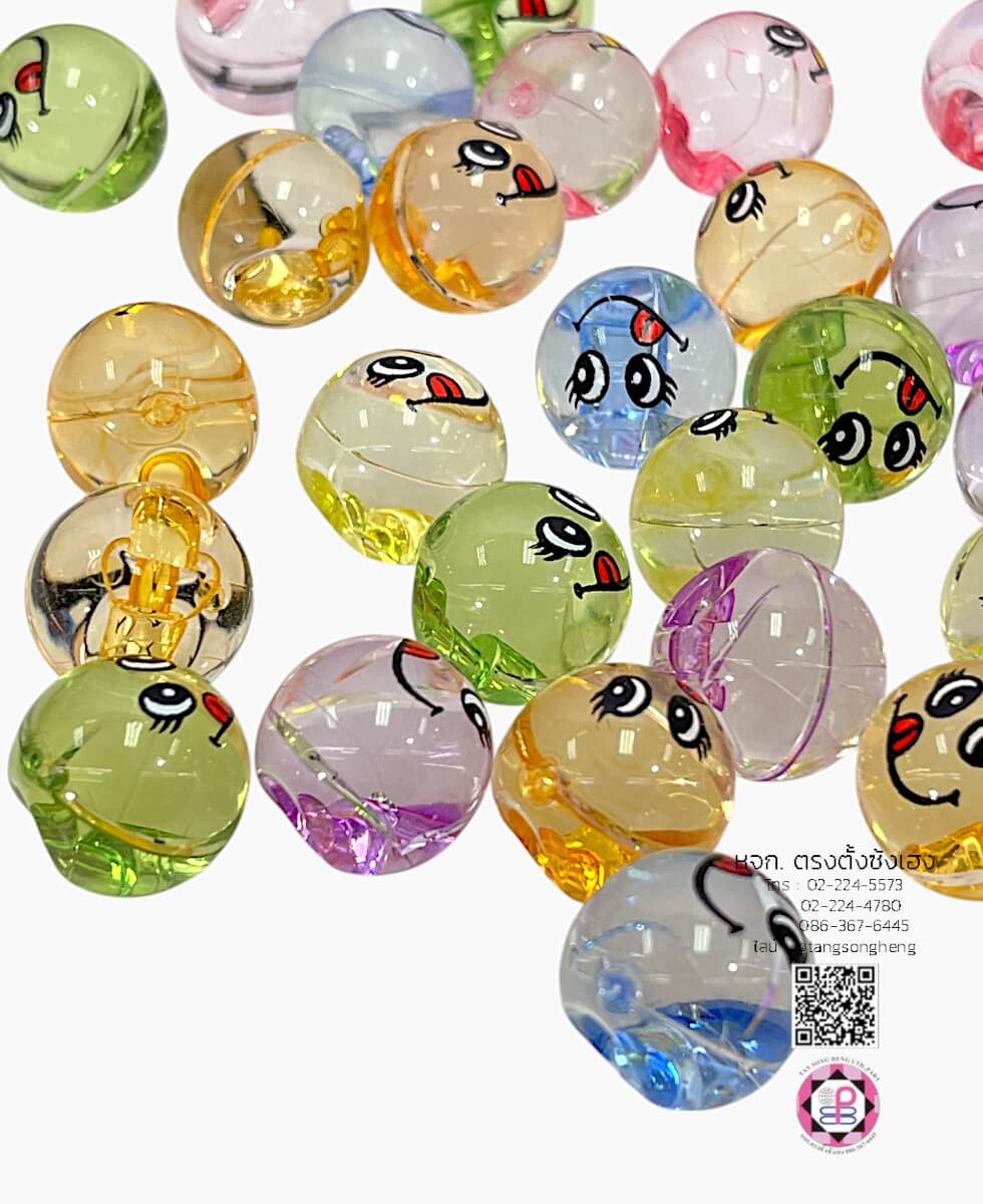 อะไหล่เรซิ่นลูกปัด Smiley มีรูร้อย คละสีสด แพ็ค 100 ชิ้น