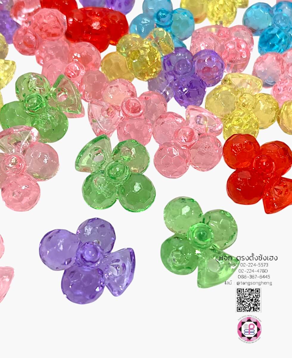 อะไหล่เรซิ่นรูปดอกไม้ คละสีสด แพ็ค 100 ชิ้น