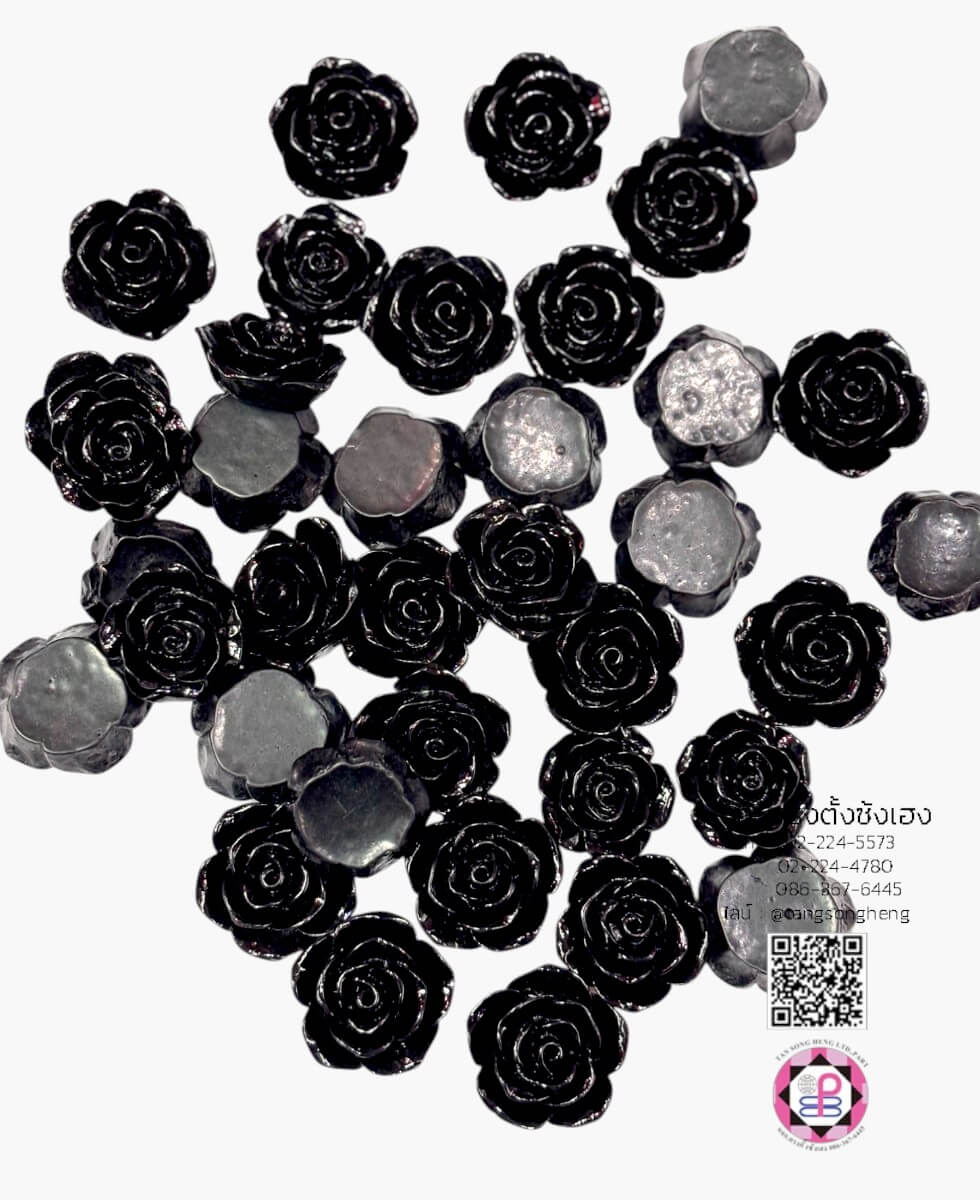 อะไหล่เรซิ่นรูปดอกกุหลาบลายจุดติดเพชร สีดำ แพ็ค 100 ชิ้น