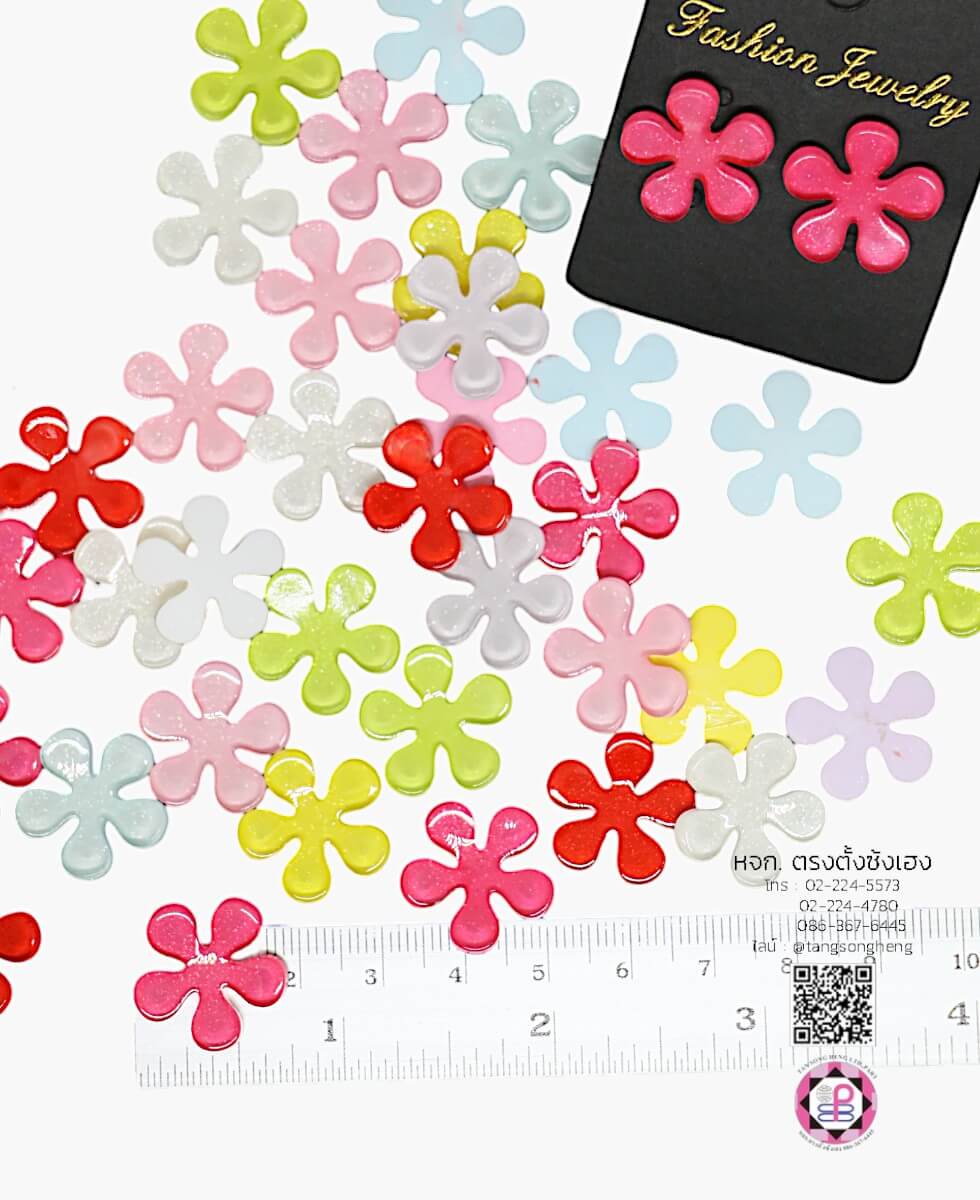 อะไหล่เรซิ่นรูปดอกไม้อะคริลิค คละสี แพ็ค 100 ชิ้น