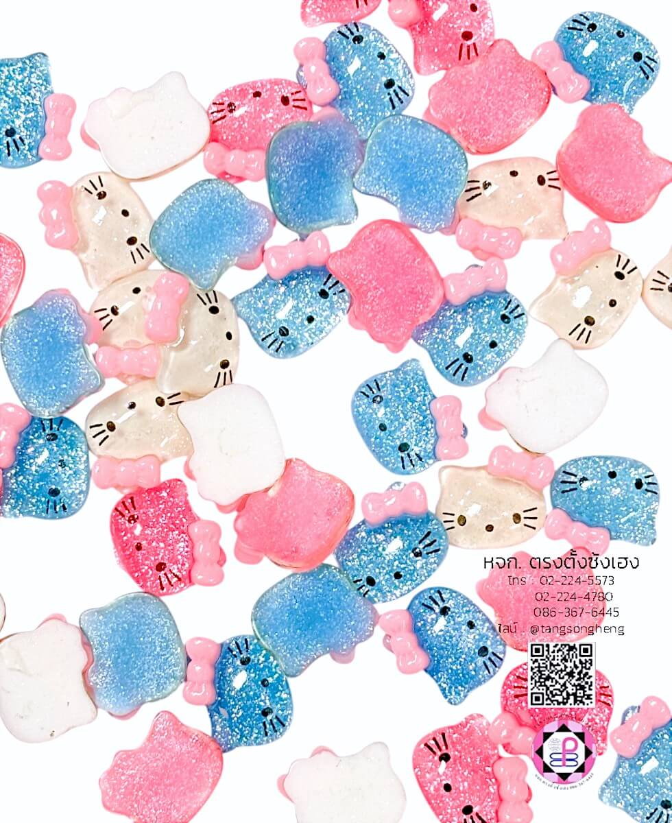 อะไหล่เรซิ่นมินิรูปหัวคิตตี้ คละสี แพ็ค 100 ชิ้น