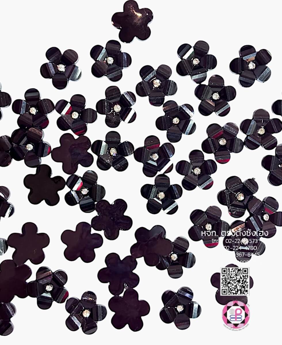 อะไหล่อะคริลิคเรซิ่นมินิรูปดอกไม้สีดำติดเพชร แพ็ค 100 ชิ้น