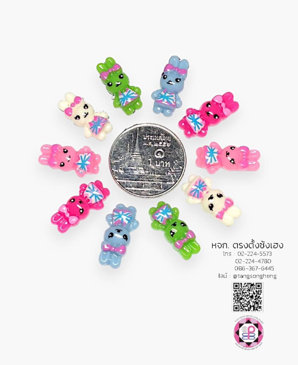 อะไหล่เรซิ่นจิ๋วรูปกระต่าย คละสี แพ็ค 100 ชิ้น