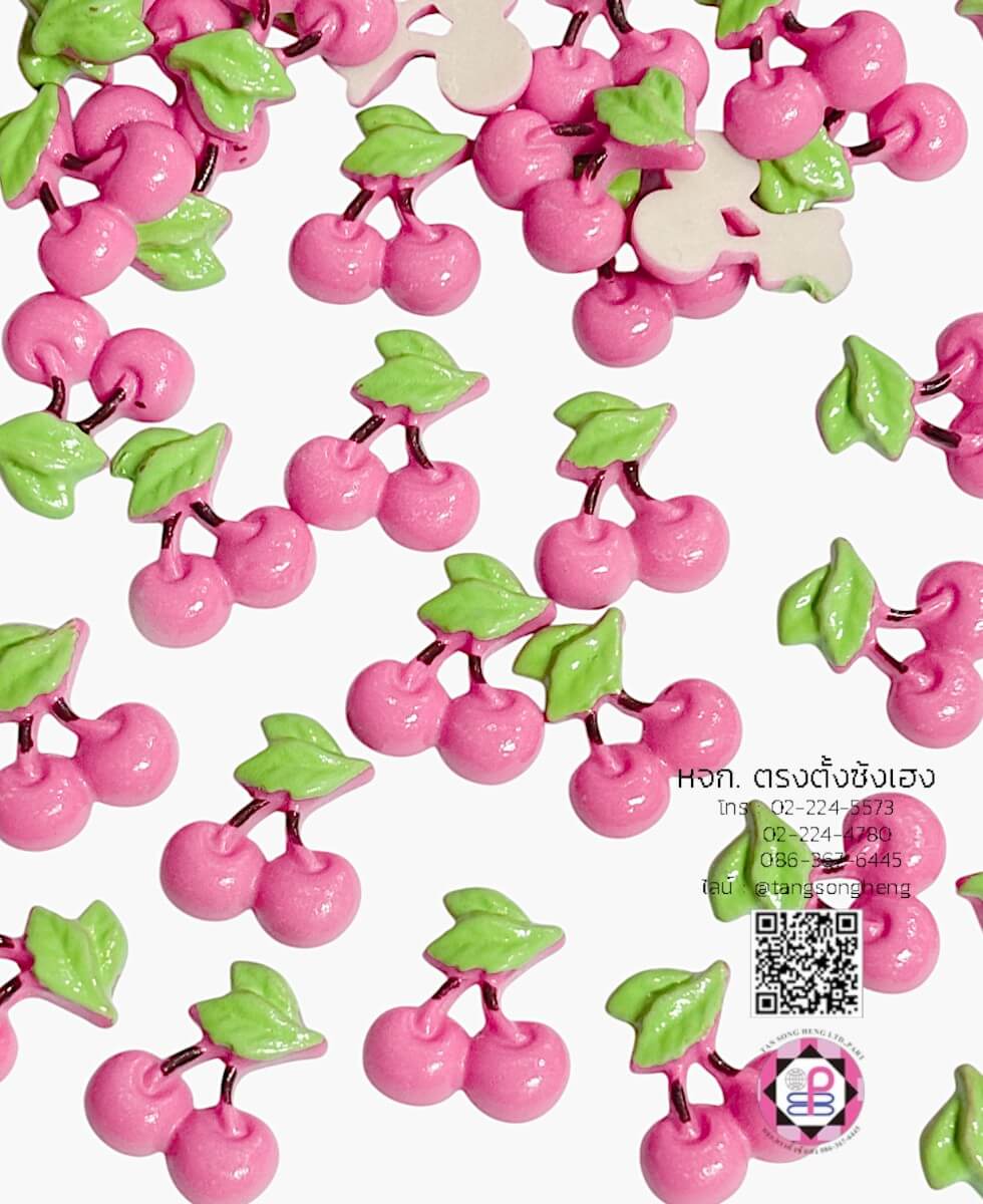 อะไหล่เรซิ่นจิ๋วรูปเชอรี่ สีชมพู แพ็ค 51 ชิ้น