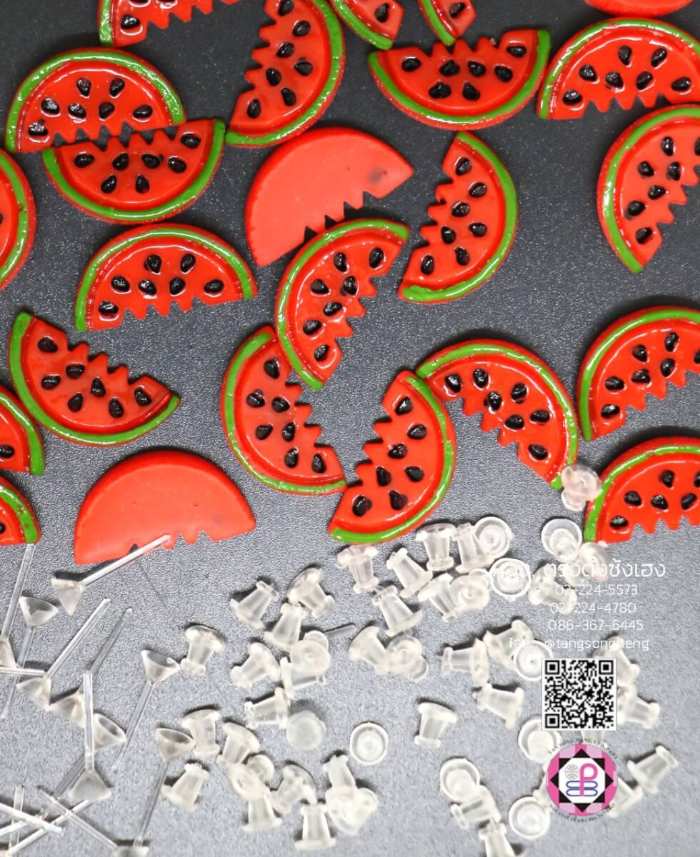 อะไหล่เรซิ่นรูปแตงโมสไลด์ สีแดง แพ็ค 100 ชิ้น