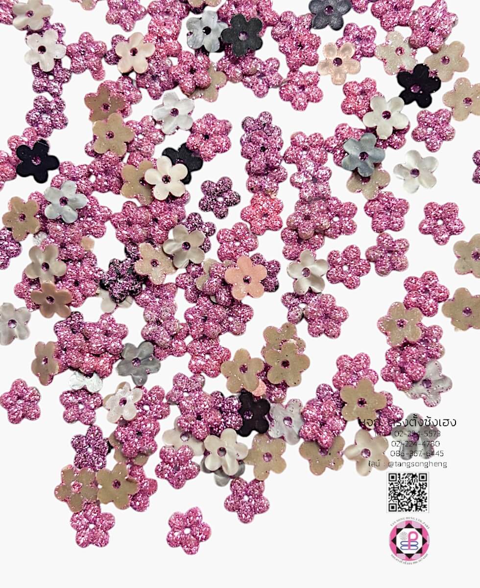 อะไหล่ดอกไม้กลิตเตอร์ จิ๋ว สีม่วง แพ็ค 200 ชิ้น