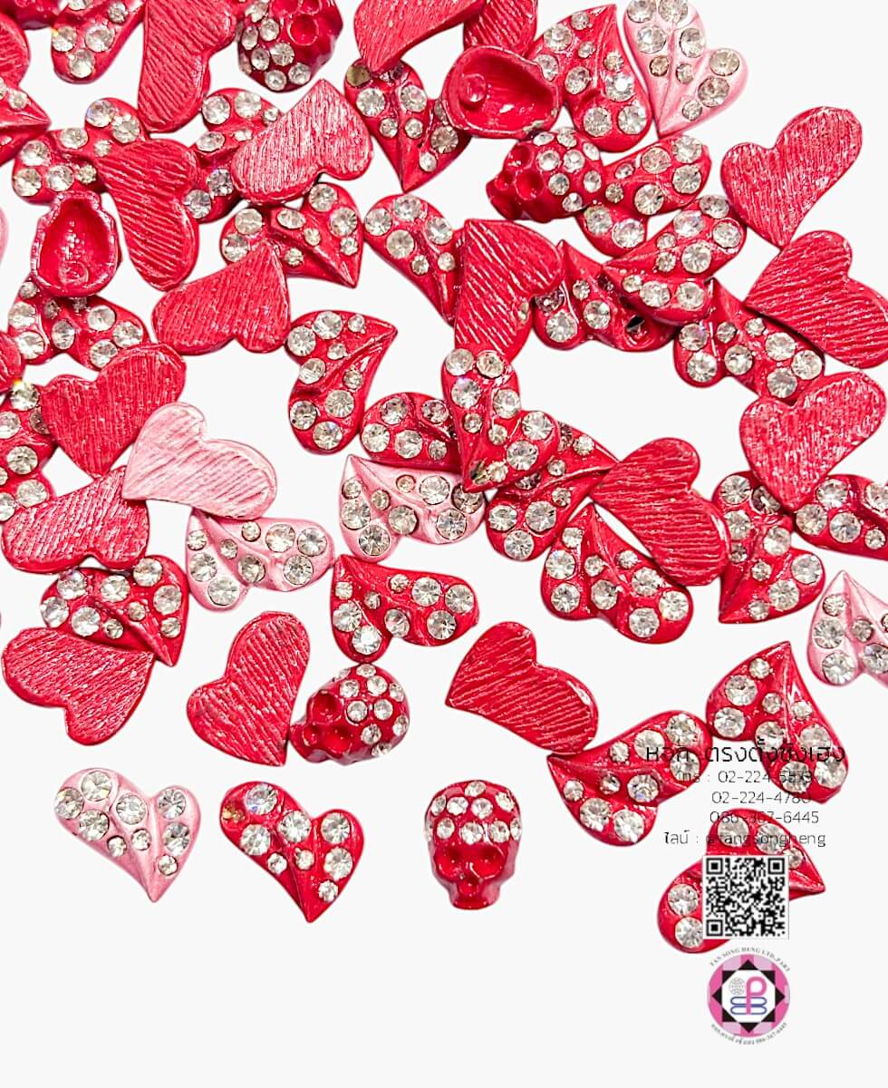 อะไหล่เหล็กรูปหัวใจติดเพชร คละสี แพ็ค 70 ชิ้น