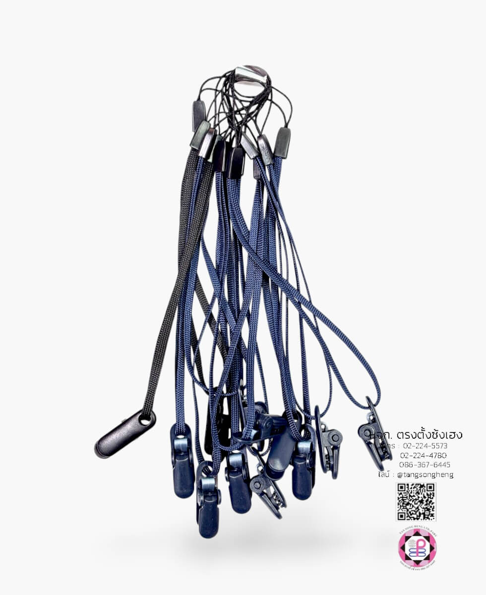 สายคล้องบัตร สายคล้องมือ แบบสั้น สีดำ แพ็ค 12 ชิ้น