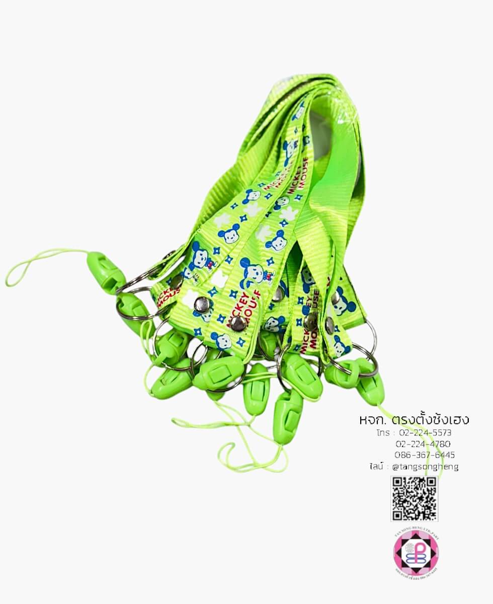 สายคล้องบัตร สายคล้องมือ แบบสั้น พิมพ์ลายมิกกี้ สีเขียว แพ็ค 12 ชิ้น