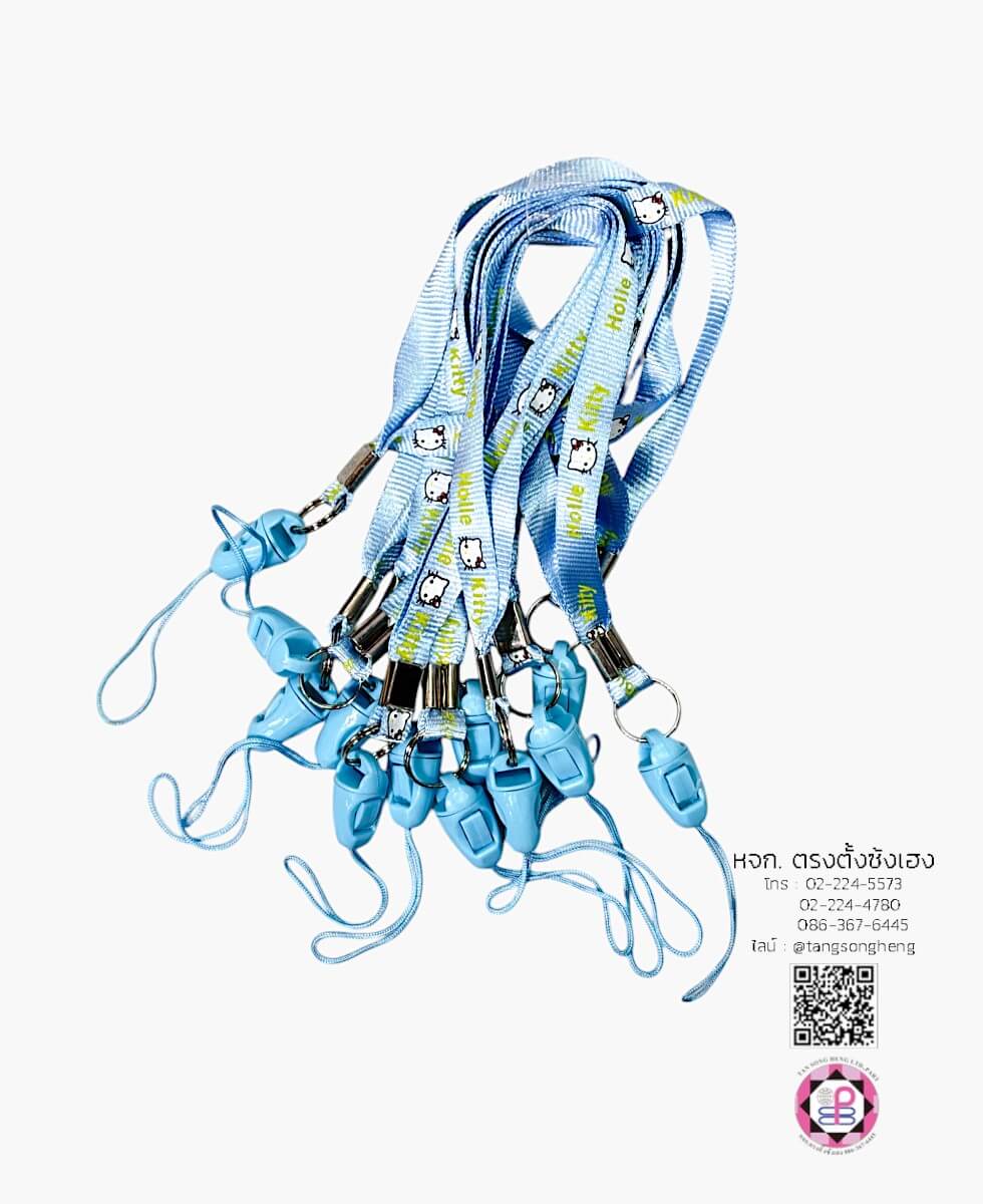 สายคล้องบัตร สายคล้องมือ แบบสั้น พิมพ์ลายคิตตี้ สีฟ้า แพ็ค 12 ชิ้น