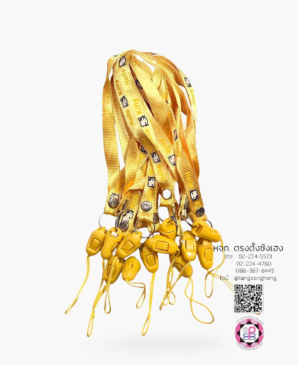 สายคล้องบัตร สายคล้องมือ แบบสั้น พิมพ์ลายคิตตี้ สีเหลือง แพ็ค 12 ชิ้น