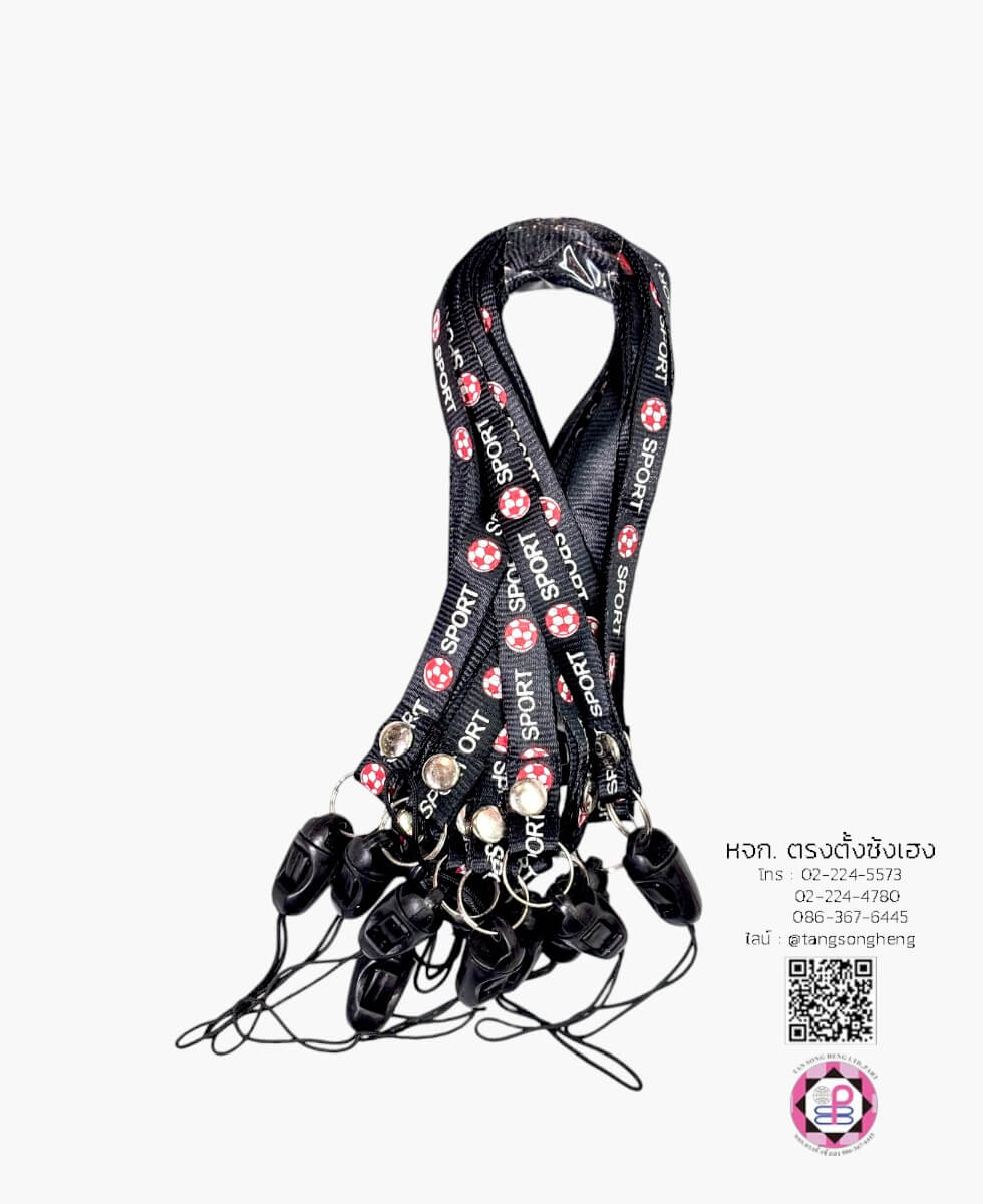 สายคล้องบัตร สายคล้องมือ แบบสั้น พิมพ์ลาย Sport สีดำ แพ็ค 12 ชิ้น