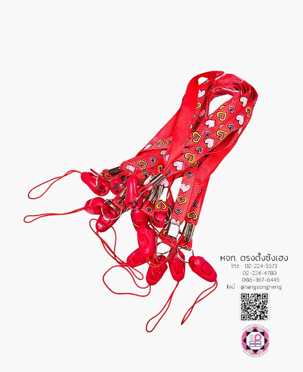 สายคล้องบัตร สายคล้องมือ แบบสั้น พิมพ์ลายหัวใจ สีแดง แพ็ค 12 ชิ้น