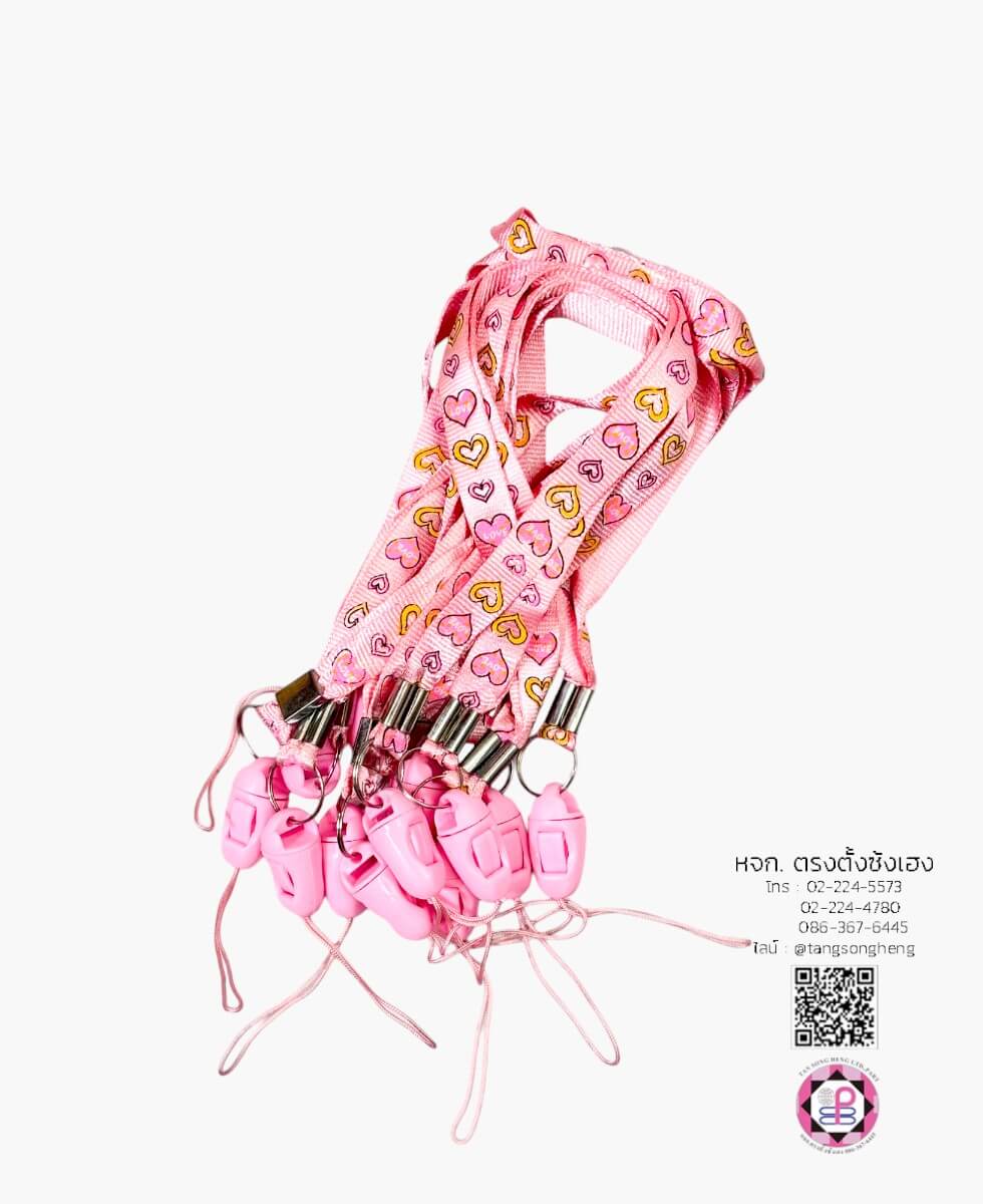 สายคล้องบัตร สายคล้องมือ แบบสั้น พิมพ์ลายหัวใจ สีชมพู แพ็ค 12 ชิ้น