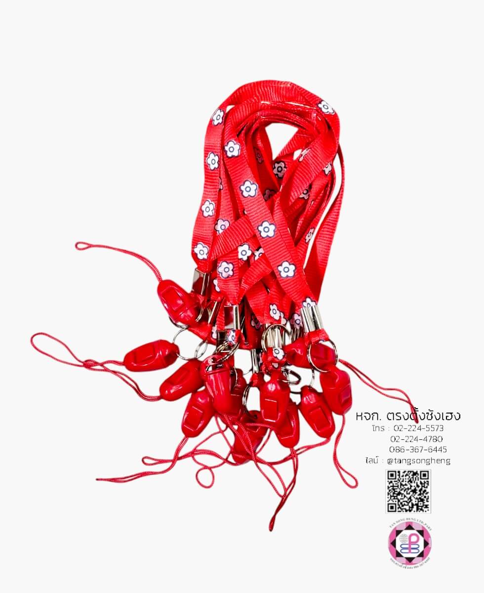 สายคล้องบัตร สายคล้องมือ แบบสั้น พิมพ์ลายดอกไม้ สีแดง แพ็ค 12 ชิ้น