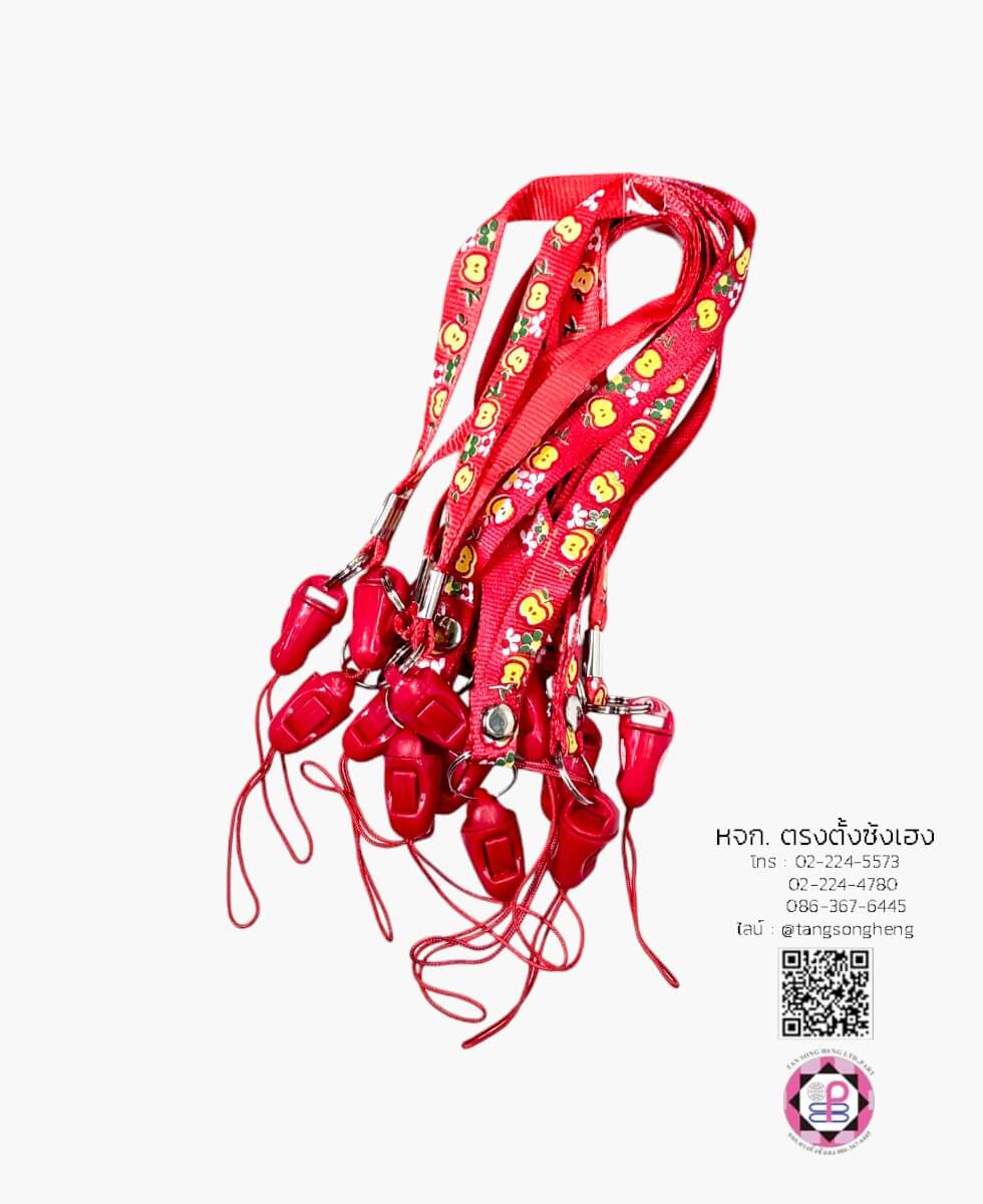 สายคล้องบัตร สายคล้องมือ แบบสั้น พิมพ์ลายแอปเปิ้ล สีแดง แพ็ค 12 ชิ้น